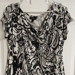 Dress barn black and white with rhinestone shoulders, size L